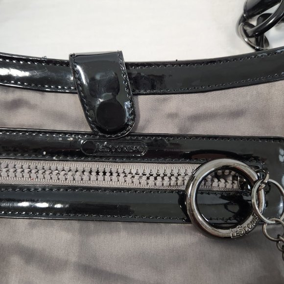 LeSportsac Gray/Black Y2K Leather Trim Shoulder Strap Charms Mini Bag LIKE NEW! - Picture 9 of 14